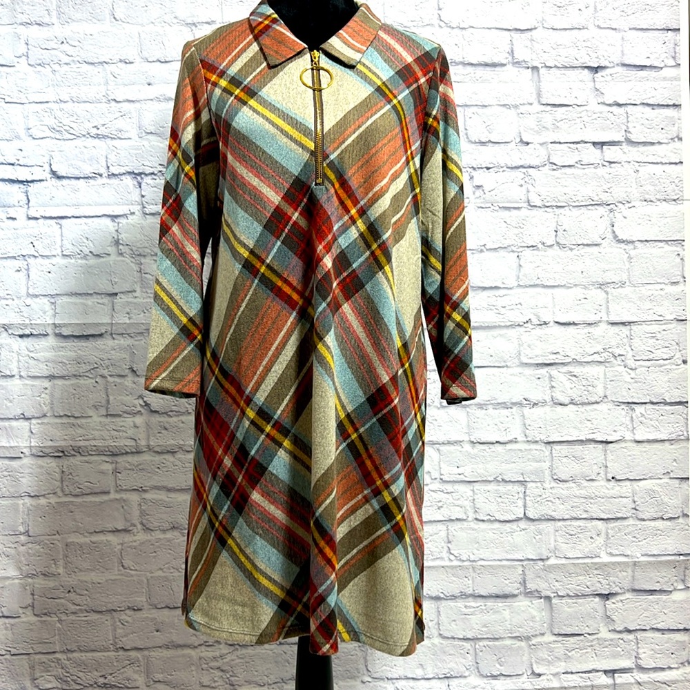 🆕 R & K Brown Plaid Dress - Women’s Size Large
